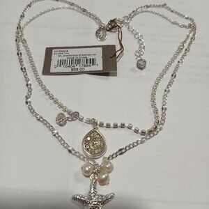 Tommy Bahama silver starfish necklace double chain pearl crystal extender 18" NW